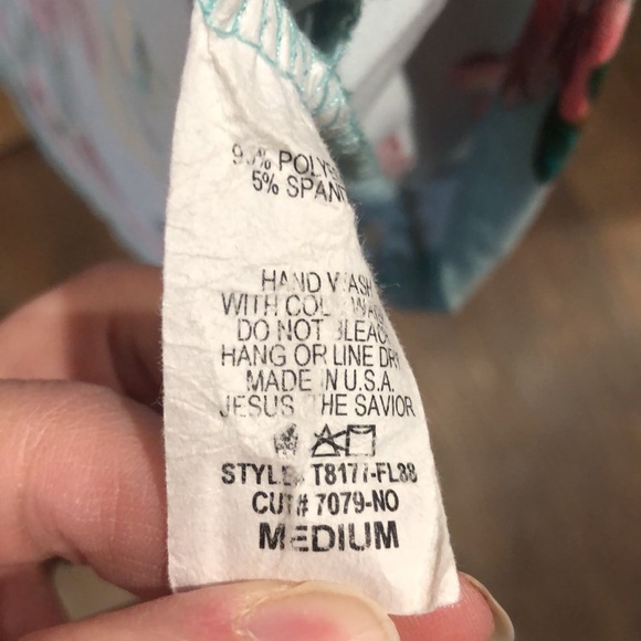 Women’s Sz M Reborn J 3/4 Sleeve Mint Floral Tunic Top w/ Knot - Picture 4 of 4